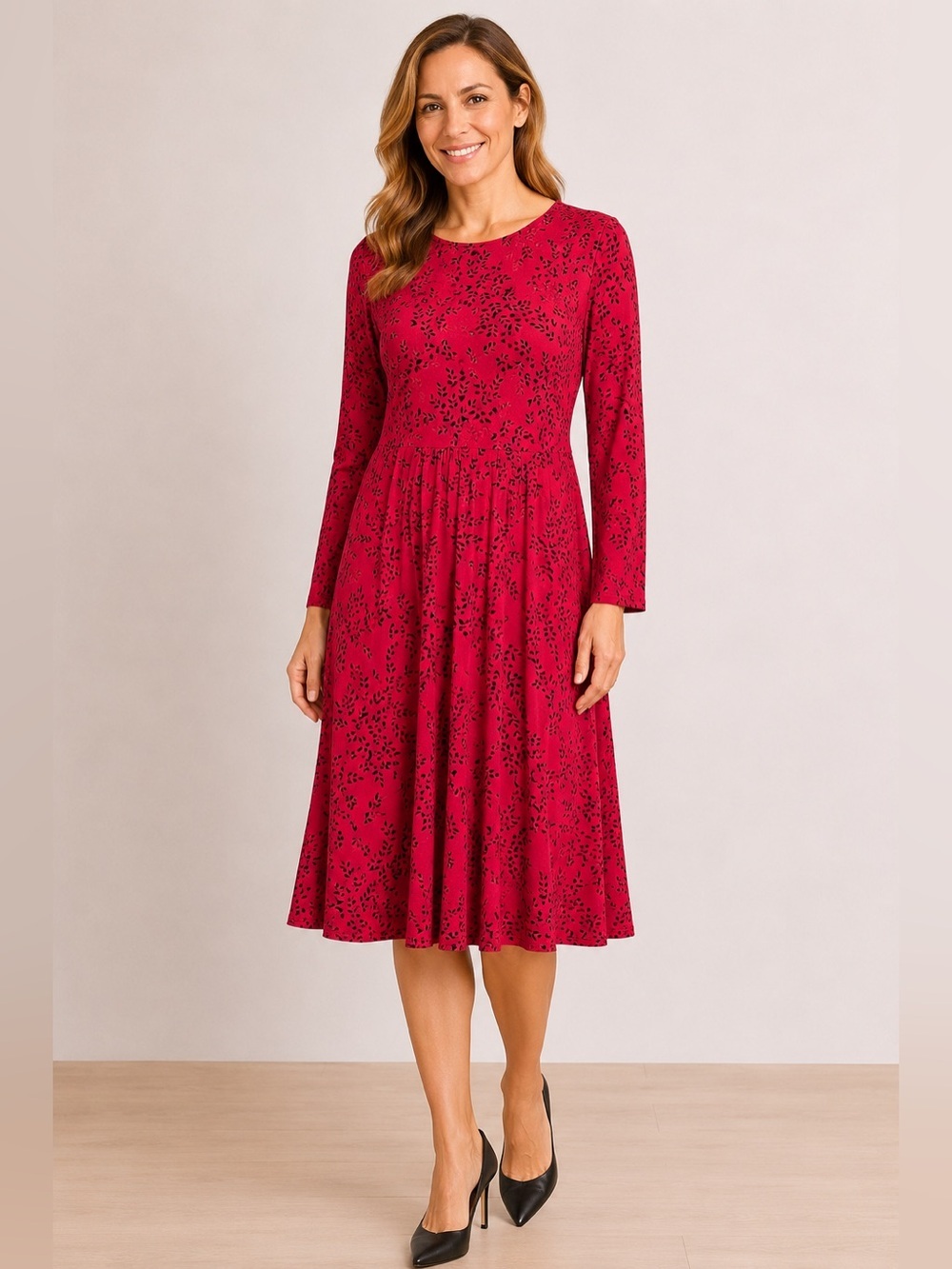 J.Jill Wearever Collection Dress Size Meidum Red Black Print Soft Knit Jersey